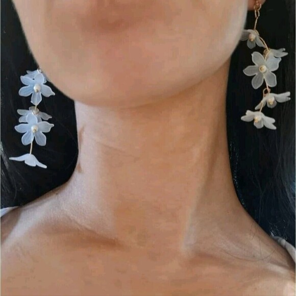 Gold statement Earrings Boho white Flower Clear  Floral dangle dainty 2/$30 - Picture 11 of 15